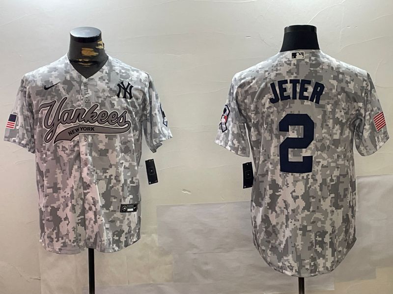 Men New York Yankees #2 Jeter Camo Joint Name 2024 Nike MLB Jersey style 1